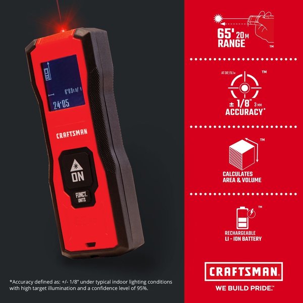 Laser Distance Measurer, 65ft
