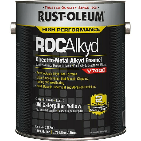 Interior/Exterior Paint, High Gloss, Oil Base, Yellow (Old Caterpillar), 1 gal