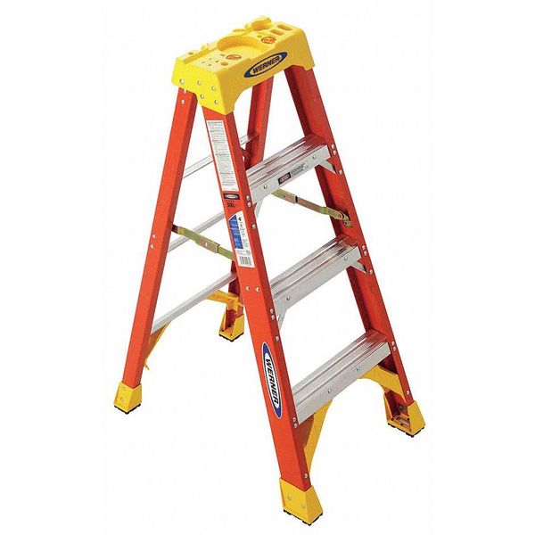 Fiberglass Stepladder, 12 ft Ladder Ht, 11 Steps, 300 lb, 78 1/4 in Base Spread, 33 7/8 in Bottom W