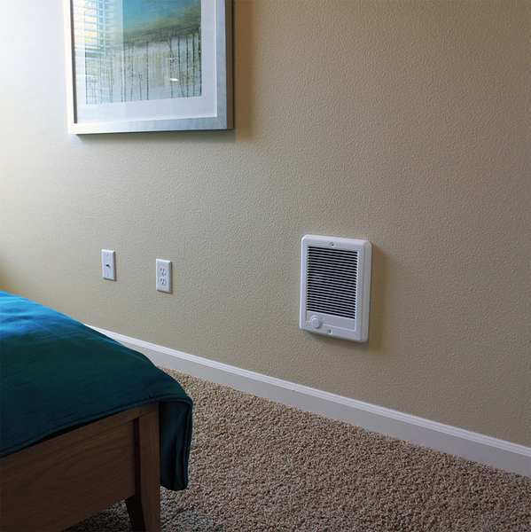 Recessed Electric Wall-Mount Heater, Recessed, 1000/750W W, 208/240V AC, White