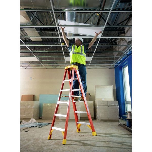 Fiberglass Stepladder, 12 ft Ladder Ht, 11 Steps, 300 lb, 78 1/4 in Base Spread, 33 7/8 in Bottom W