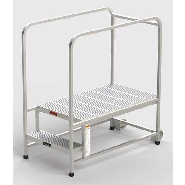 Aluminum Mobile Work Platform, 2 Steps, Handrails, 42