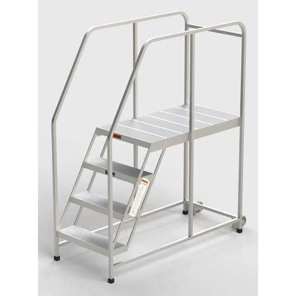 Aluminum Mobile Work Platform, 4 Steps, Handrails, 42